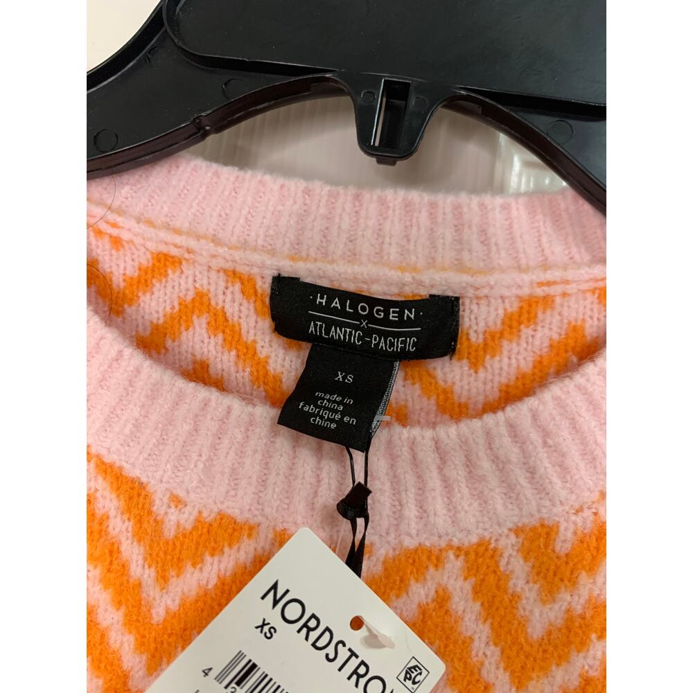 Halogen X Atlantic-pacific Boxy Zigzag Sweater Pink Shadow Orange Flame XS‎ NWT - Picture 3 of 6